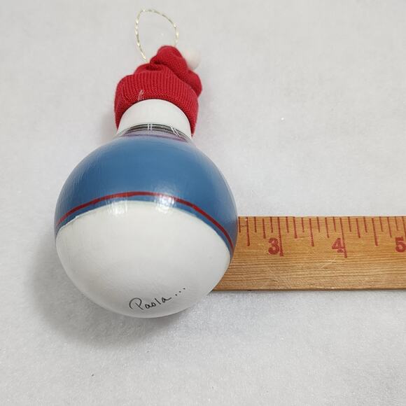 Cute Handpainted SNOWMAN Stocking Cap Light Bulb Christmas Ornament Signed Pasla - Picture 5 of 5